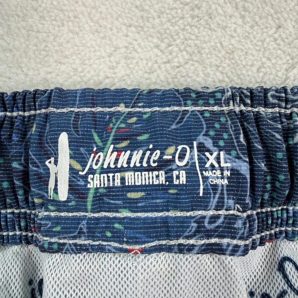 Johnnie-O Mens XL Swim Trunks Navy‎ Blue Tropical Monstera Leaf Board Shorts 7